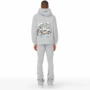 100% coton pour imprimé bouffant pantalons évasés ensembles à capuche polaire lourde Logo personnalisé survêtements d'hiver coupe-vent - Product Image 2