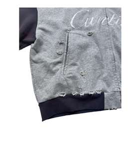 เสื้อมีฮู้ดแบบมีซิปสำหรับผู้ชายโอเวอร์ไซส์ผ้าฝ้ายฟอกสีเย็บติดโลโก้ออกแบบได้ตามต้องการสำหรับฤดูหนาว - Product Image 3