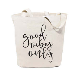 Good Vibes Only Cotton Canvas Tote Bag Durable Eco-Friendly Medium Size Tote with Long Handle for Daily Use and Advertising - Product Image 1