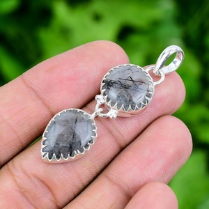 Colgante giratorio de rutilo negro hecho a mano de Plata de Ley 925 de alta calidad, joyería de diseñador de moda para boda, colgantes finos, dijes - Product Image 3