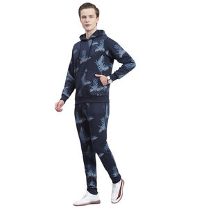 Buen proveedor con logotipo propio Diseño único cómodo con tarifa al por mayor Hombres Azul marino Impreso con capucha Chándales de manga completa - Product Image 4