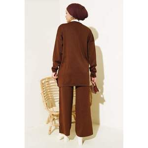 Botón Decorado Prendas 2 Piezas Conjunto Marrón - Product Image 4