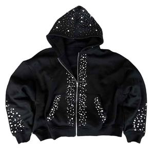 Conjunto de Sudadera con Capucha y Pantalones Deportivos Anchos con Pedrería de Perlas, 100% Algodón Grueso, con Impresión de Logotipo Personalizado - Product Image 1