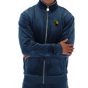 Dessin à la mode élastique bleu velours survêtement vêtements de sport costume mâle couverture Tech polaire velours survêtements pour hommes - Product Image 1