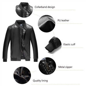 Veste en cuir PU décontractée classique pour hommes, manteau en cuir durable de couleur unie pour le printemps et l'automne - Product Image 6