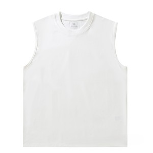 China Bangladesh Factory OEM Customized Logo Embroidery Men 350G <b>Heavyweight</b> Pure Cotton Sleeveless Loose Fit O Neck <b>T</b> <b>Shirt</b> - Product Image 5