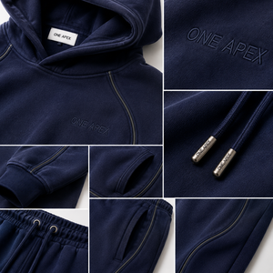 ONE APEX Navy Curved Seam <b>Hoodie</b> Tracksuit Women's Regular French Terry Cotton Wide Leg Sweat Set Quick Dry Fleece High Street - Product Image 4
