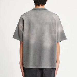 Camisetas lavadas con ácido con logotipo personalizado Vintage, camisetas extragrandes de algodón pesado de alta calidad, camiseta desgastada con doble bolsillo para hombre - Product Image 2