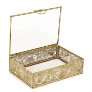 Caja de Exhibición de Joyería de Metal y Vidrio Transparente de Estilo Vintage, Caja Organizadora de Almacenamiento Transparente Decorativa en Oferta - Product Image 2