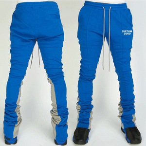 Vente en gros Streetwear décontracté en coton pour hommes avec logo personnalisé pantalon de survêtement baggy de jogging élastique à jambes larges à rayures latérales empilées - Product Image 3
