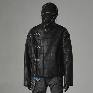 Veste en cuir véritable pour homme Dark Design, coupe tridimensionnelle, fermeture éclair, couleur unie, coupe ample, personnalité, imperméable - Product Image 5