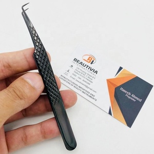 Pinzas profesionales para extensión de pestañas de acero inoxidable con plasma negro de 90 grados, Punta puntiaguda con etiqueta privada - Product Image 4