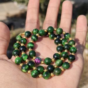 Natural Green Tigers Eye Beaded Necklace 8mm Smooth Round Gemstone Necklace Handmade Healing Crystal Jewelry Gift - Product Image 2