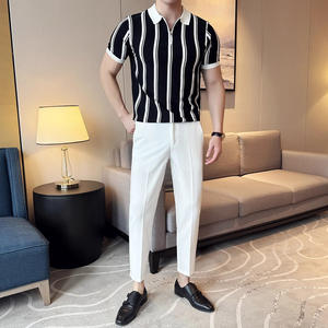 <span class=keywords><strong>Polo</strong></span> de punto con diseño impreso y bordado de logotipo personalizado OEM, <span class=keywords><strong>Polo</strong></span> de manga corta ajustado a rayas con cremallera de verano para hombre - Product Image 5