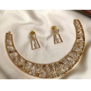 Designer Trendy Zircon Diamond <b>Necklace</b> <b>Set</b> With <b>Earrings</b> Gold Finish With <b>Silver</b> Stone Look <b>Set</b> For Wedding For Women - Product Image 1