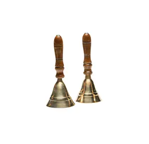 Sinos de chamada bronze com punho de madeira, serviço manual de manjedoura escolar sinos de chamada bronze polido