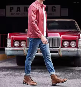 แจ็คเก็ตหนังผู้ชายแบบคลาสสิกปรับแต่งได้ พร้อมซิปปิด ทรงเข้ารูป คอตั้ง สไตล์ไฮสตรีท สำหรับฤดูหนาว มีโลโก้ด้านหน้า - Product Image 3