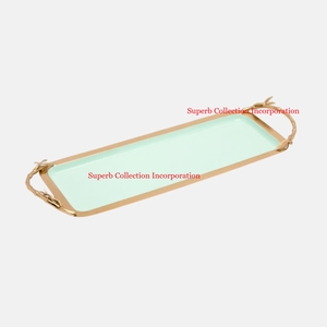 Plateau de service moderne en métal de grande taille Plateau de restauration à poignée florale fait main pour les services de restauration d'hôtel et de restaurant pour les collations - Product Image 4