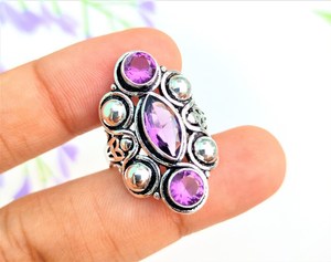 925 Sterling Silver Oval Cut Bezel Setting Amethyst Ring Unique Boho Style Gemstone Jewelry for Wedding and Party - Product Image 4