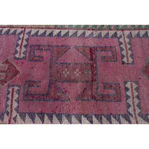3.37x10.3 ft <b>Rug</b>, Vintage Turkish <b>Runner</b> <b>Rug</b>, Pink Herki Wool <b>Rug</b> - Product Image 5