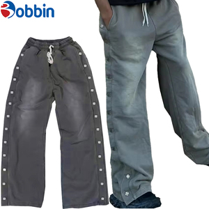 Pantalons de survêtement en coton molletonné vintage pour homme BOBBIN INDUSTRIES, logo personnalisé, ample, bouton latéral, jambe large, délavage acide - Product Image 5