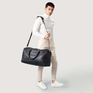 Sac de voyage pliable en cuir noir Darrio pour homme, style week-end, avec fermeture éclair, durable, pour le fitness, les voyages, la gym, les activités de plein air, en maille polyester - Product Image 2