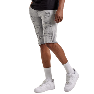 Pantalones Cortos de Mezclilla Gris Claro para Hombre, Desgastados, con Cinco Bolsillos, Casuales, de Verano, con Dobladillo Deshilachado, Lavados, Estilo Urbano, Corte Regular - Product Image 5