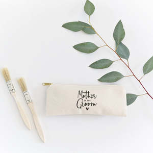 Mother Groom Portable <b>Makeup</b> Organizer Bag Large Cotton Canvas Pencil <b>Case</b> Zipper Closure Travel Pouch Featuring Letter Pattern - Product Image 3