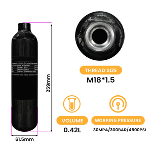 Tanque de Paintball de Fibra de Carbono de 0.42L, 300 bar, 3000 psi, Botella Recargable - Product Image 3