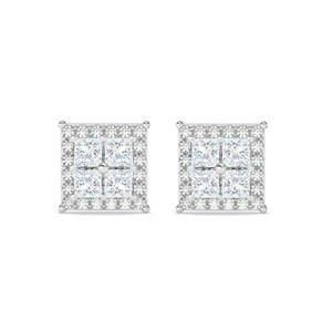 Pendientes Clásicos Alva con Diseño Geométrico de Flor en Plata, con Circonita y Perla Corte Princesa, para Bodas, Aniversarios, Fiestas y Regalos - Product Image 1