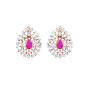 Hoa Mặt dây chuyền kim cương tự nhiên Vòng cổ thiết lập trong 18K vàng hồng với trung tâm Ruby đá Bridal Necklace <span class=keywords><strong>Set</strong></span> IGI chứng nhận - Product Image 3