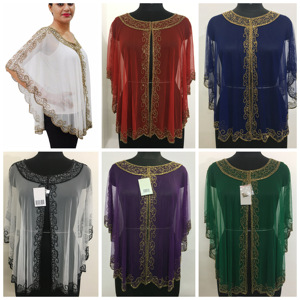 American Elegant <b>Women</b> <b>Poncho</b> Blouse Shrug Style for Beach & Evening Wear Hand Embroidery Exclusive Heavy Work Wedding Over Wear - Product Image 2