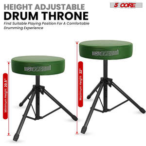 5 Core <b>Drum</b> Throne 3 Thick Padded Memory Foam Comfortable Drummer Stool 330Lb Capacity Adjustable - Product Image 4