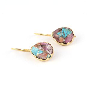 Gouttes pendantes minimalistes mohave cuivre améthyste turquoise poire forme boucle d'oreille en laiton plaqué or cadeau de mariage bijoux boucles d'oreilles - Product Image 3