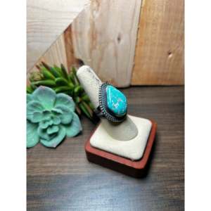 Antionette Martinez Royston Dainty <b>Statement</b> <b>Ring</b> Turquoise & Sterling <b>Silver</b> Natural Stone Platinum Size 7.25 Everyday Wear - Product Image 2