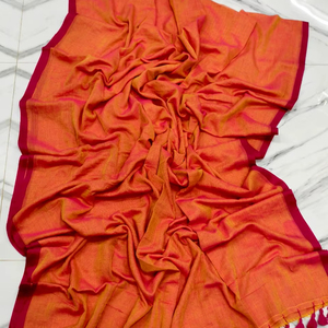 Sari en coton tissé confortable d'été, chemisier écologique à séchage rapide, poids moyen, uni, robe de mariée, travail manuel, filles multiples - Product Image 1