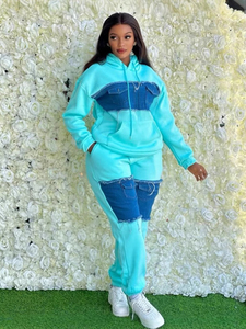 Sweat à capuche en satin brodé 100% coton à la mode pour femmes avec haut patchwork de couleur unie Logo avant écologique - Product Image 6