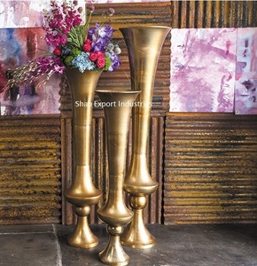 Florero de aluminio o soporte de almacenamiento de flores chapado en oro para bodas, fiestas, ceremonia, decoración, soporte de flores de tamaño alto - Product Image 1