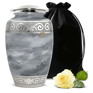 AYAANS-Urna de cremación blanca con revestimiento gris para cenizas humanas o de mascotas con líneas de acento grises sutiles - Product Image 5
