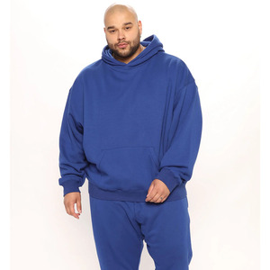 Sudadera con capucha de lana GSM 400 de gran tamaño azul más vendida con bolsillo de canguro y cuerdas en capucha a la venta - Product Image 5