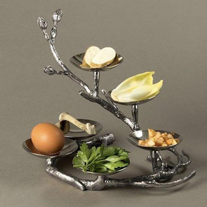 Soporte de Diseño de Rama de Árbol con Tazón de Metal de Aluminio Plateado, Decoración para Hoteles y Bodas, Tazón Japonés de Calidad Superior - Product Image 1