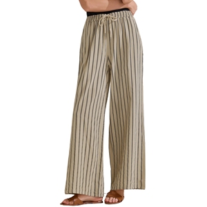 Pantalons décontractés taille haute à rayures rouges, anti-plis, personnalisables, taille US, respirants, écologiques, coupe ample, été, vente en gros - Product Image 5