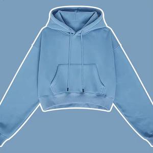 เสื้อครอปแบบมีฮู้ดสำหรับผู้หญิงทรงหลวมเสื้อครอปผ้าคอตตอนโอเวอร์ไซส์ดีไซน์ใหม่ออกแบบได้ตามต้องการ - Product Image 4