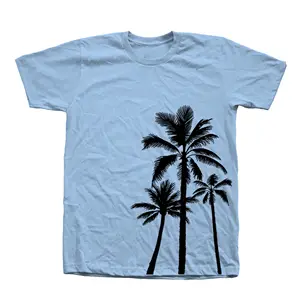 Camiseta de algodão 100% orgânico para atacado com logotipo personalizado, camiseta lisa bordada com palmeira pesada 250 G/M