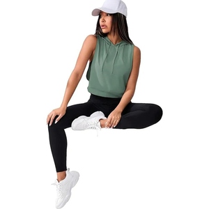 Venta al por mayor de algodón poliéster deportes gimnasio Crop sudaderas con capucha para las mujeres sin mangas entrenamiento Activewear Sudadera con capucha Crop Tank Tops - Product Image 6