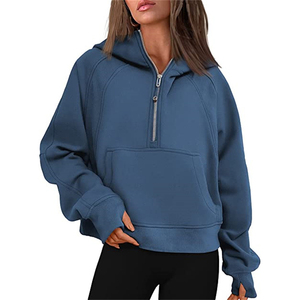 Nueva moda personalizada de las mujeres de invierno largo Casual deportes media cremallera con capucha sudaderas con capucha - Product Image 5