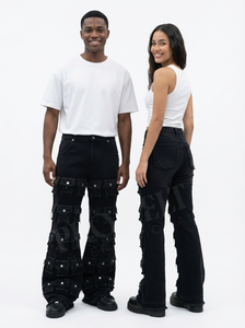 New Arrival Purple Color Vintage Denim Cargo Pants Front Back Multi Pocket Streetwear Loose Fit Utility Fashion Denim Trousers - Product Image 2