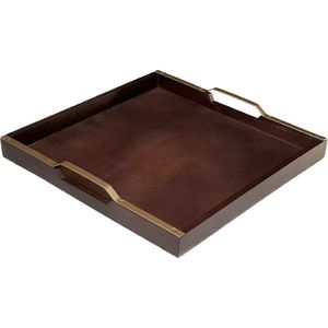 Plateau de service en bois et résine époxy de luxe avec poignées en métal brossé |   Planche à charcuterie artisanale à bord vif, plat décoratif - Product Image 4