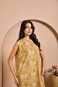 Vestido midi de algodón estampado en bloque para mujer, producción OEM, vestido sin mangas, fabricación al por mayor, tamaño y etiqueta personalizados - Product Image 4