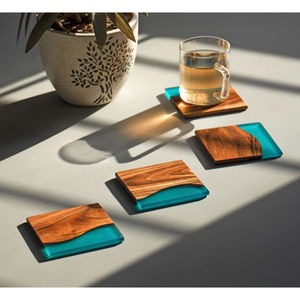 Finest Quality Wood And Resin <b>Drink</b> <b>Coasters</b> Square Teak Wood With Red Pearl Swirl Design Elegant Home And Bar Decoration - Product Image 1